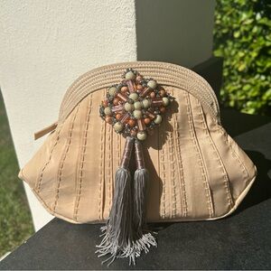 hoss Customized Silk Evening Bag with Bead and Tassel Embellishment